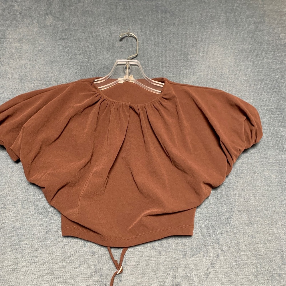Zara Cropped Top Womens Small Brown Pleated Cap Sleeve Adjustable Strap Modern